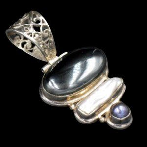 Huge Artisan Sterling, Baroque Pearl, Hematite Pendant
